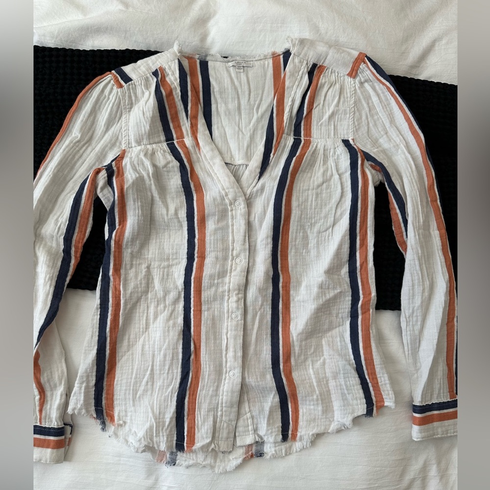 Striped Button Down V Neck Top - image 5